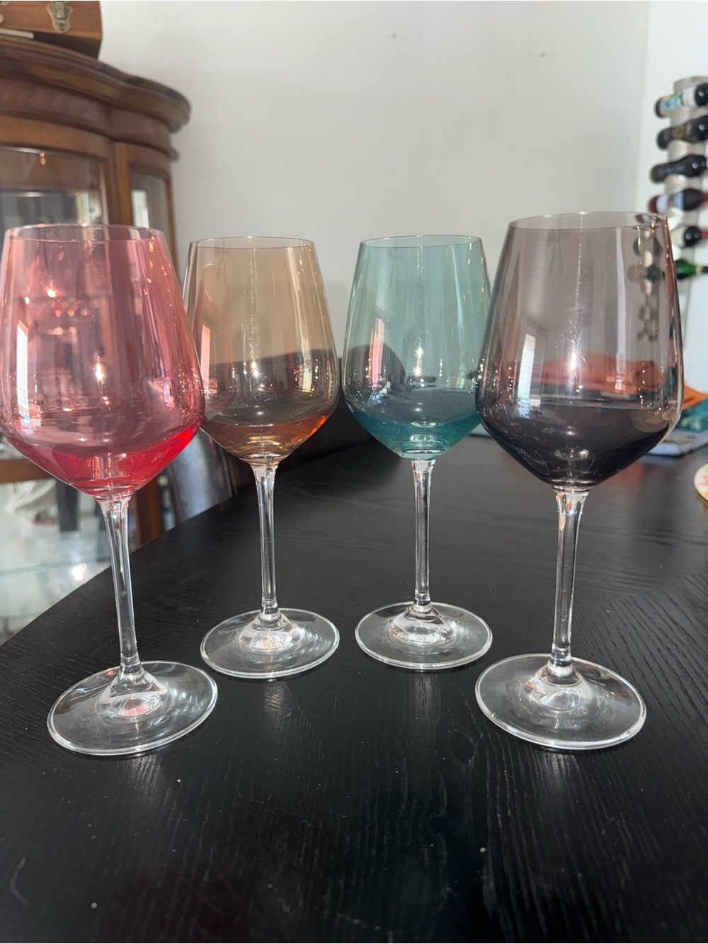 Assorted Colored Stem Wine Glasses - Pink, Amber, Teal, Smoke